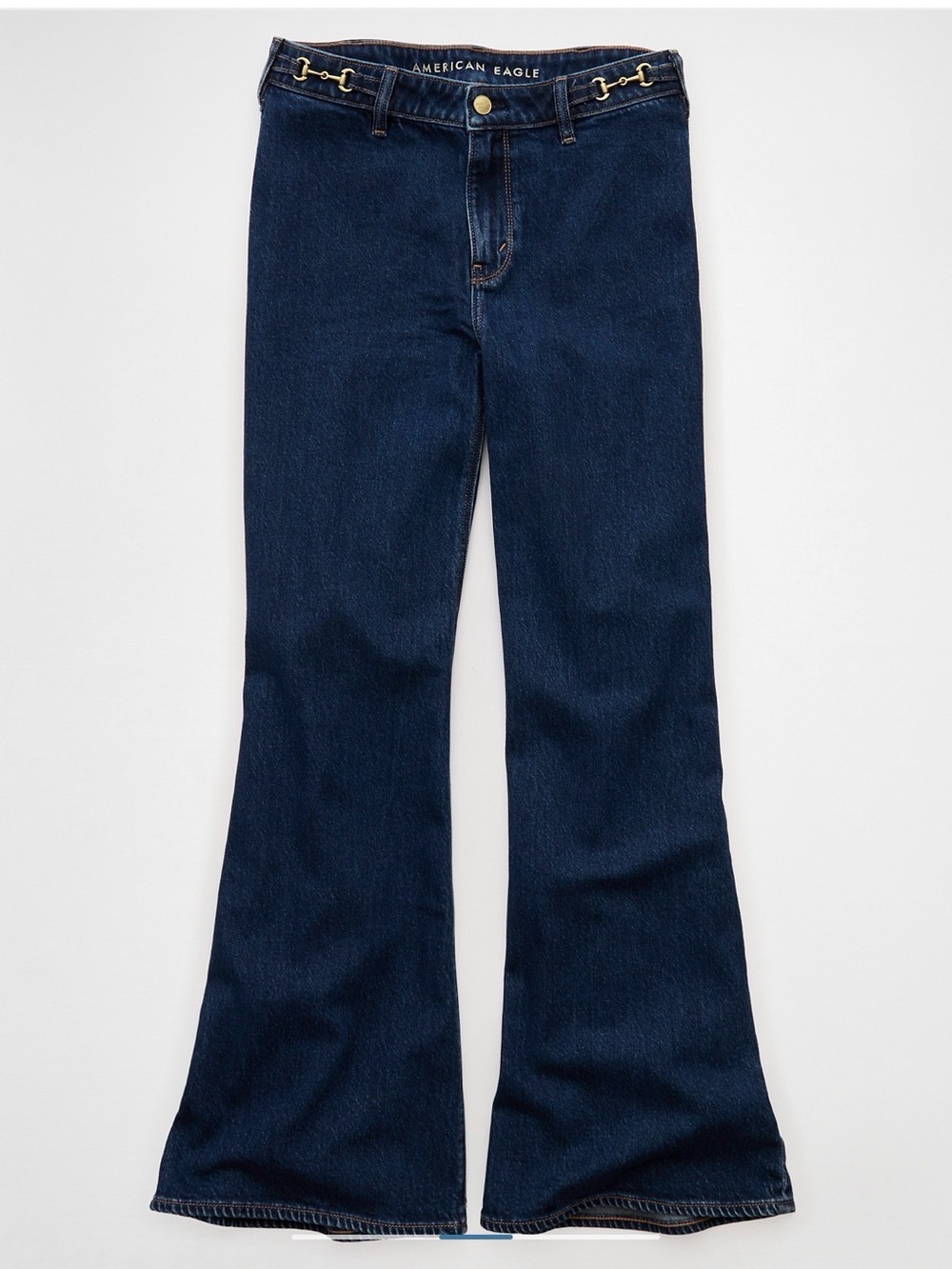 American Eagle Outfitters Women's Navy Flare Jeans with Horsebit Chain